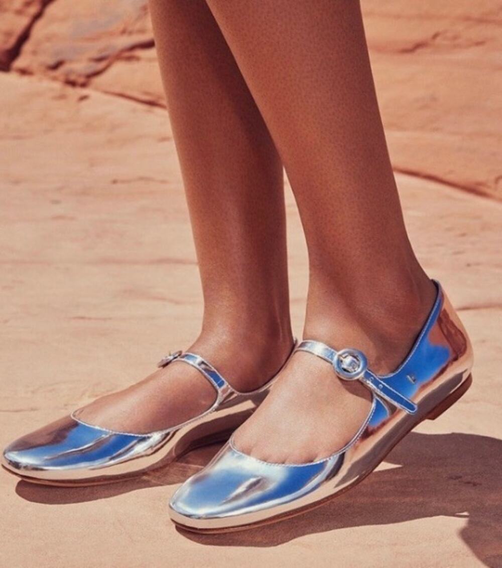NWT Larroude Blair Mary Jane Flats in Silver Sz. 6.5